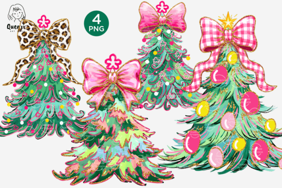 Download Green Whimsical Christmas Trees with Bow - Bow Collection