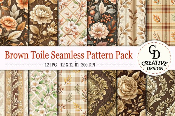 Download Brown Toile Seamless Pattern Pack - Pattern pack Collection