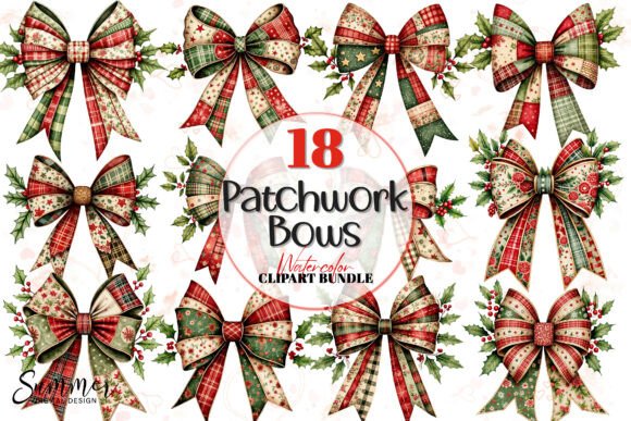 Download Christmas Patchwork Bow Clipart Bundle - Bow Collection