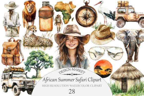 Download Watercolor African Summer Safari Clipart - Safari Collection