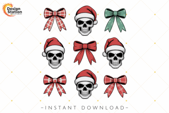 Download Christmas Skull with Bows Ribbon PNG - Bow Collection