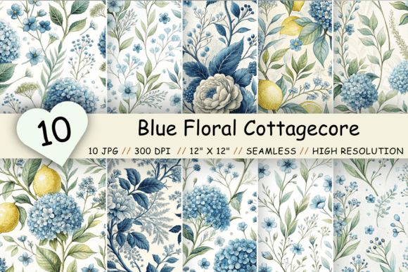 Download Blue Floral Cottagecore Pattern Pack - Pattern pack Collection