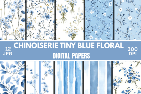 Download Chinoiserie Blue Floral Digital Paper - Floral digital paper Collection