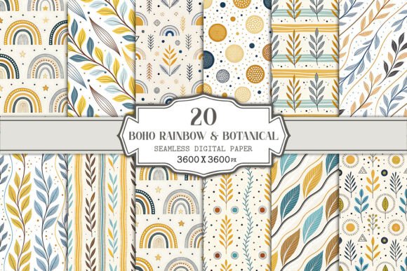 Download Boho Rainbow &amp; Botanical Seamless Paper - Bow Collection