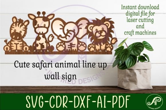 Download Safari Animal Line Up Wall Art Sign, SVG - Safari Collection
