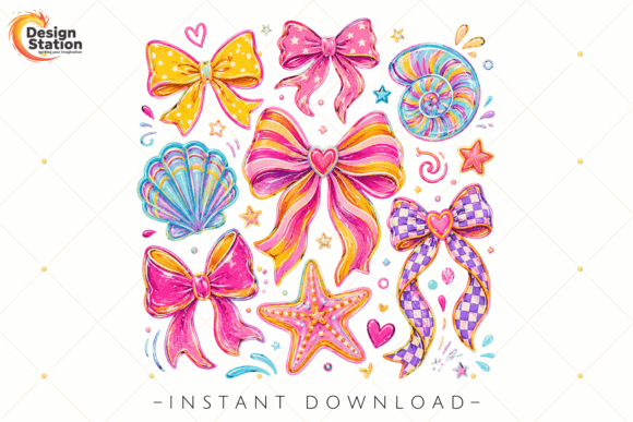 Download Coquette Summer Bow PNG, Colorful Beach - Bow Collection