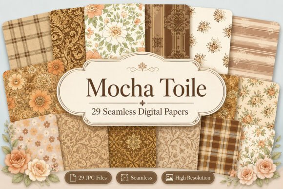 Download Mocha Toile Digital Pattern Pack - Pattern pack Collection