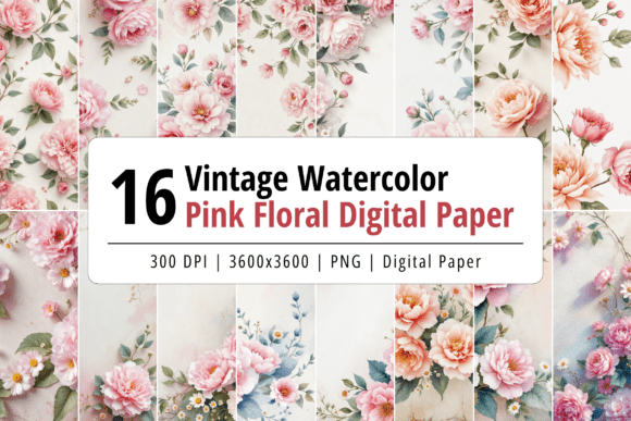 Download Vintage Pink Floral Digital Paper - Floral digital paper Collection
